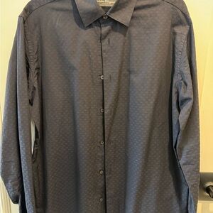 Salvatore Ferragamo Men's Dark Navy Micro-Pattern Dress Shirt